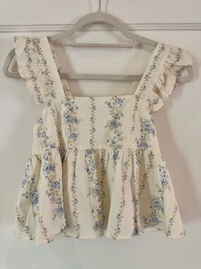 Altar'd State Cream Top with Navy Floral Detail and Bow Back